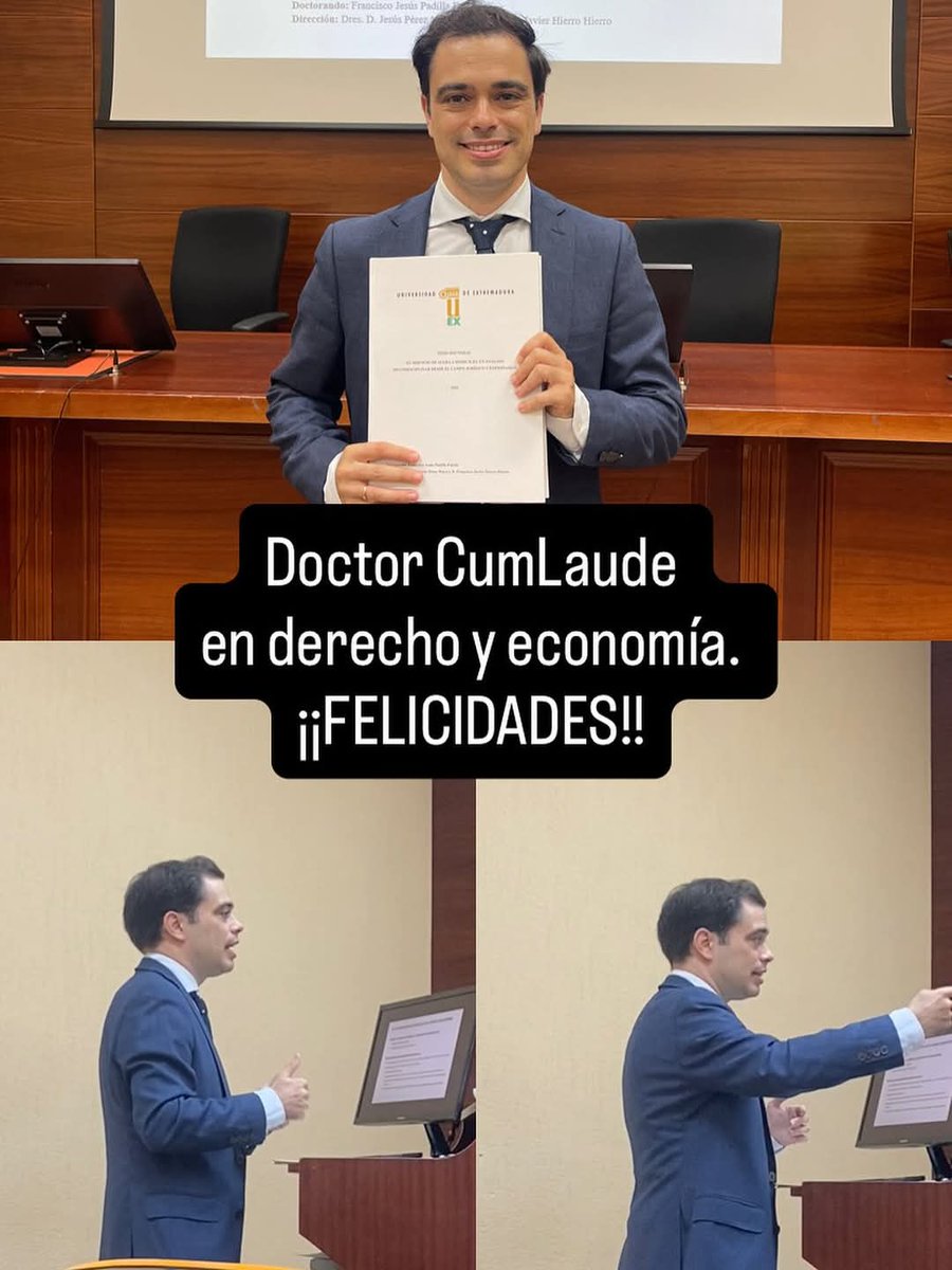 UexDerecho's tweet image. Enhorabuena a nuestro profesor Francisco Jesús Padilla Falcón, quien acaba de defender con éxito su tesis doctoral, con la calificación de Cum Laude:
