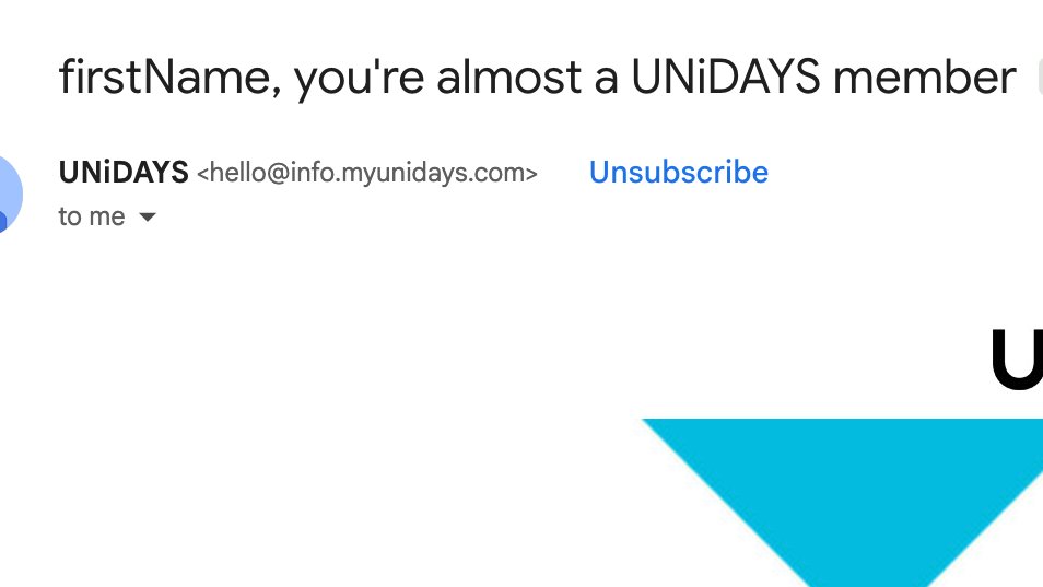 aayush27_11's tweet photo. What happened ? @MyUNiDAYS
I'm not firstName, I'm Aayush :)
${firstName} ❌
firstName ✅
#Developer #Unidays https://t.co/GDKiLRatxa