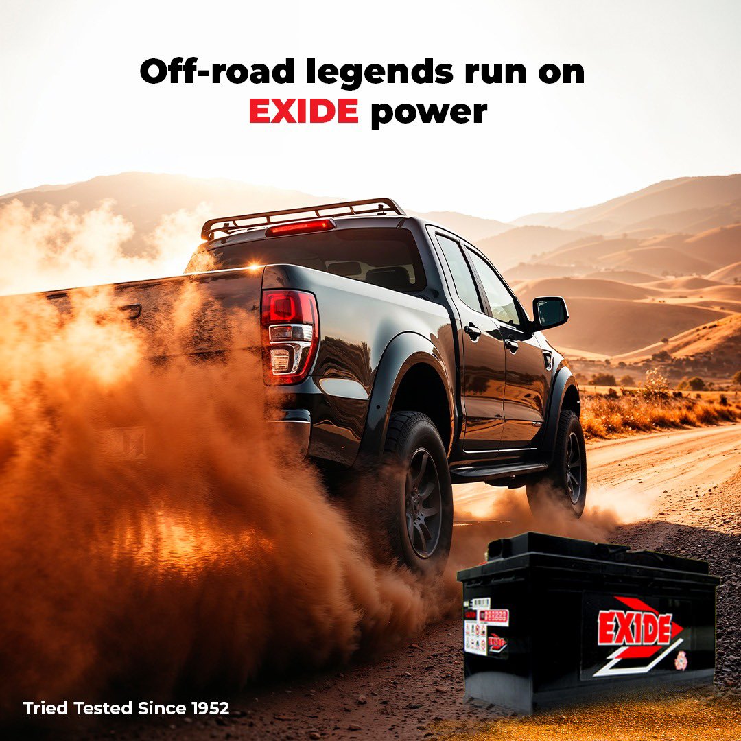 When the road gets rough, you need a battery you can rely on. Exide Batteries has been powering off-road adventures since 1952. Get the power and dependability you need. Visit any Exide Express shop or authorized dealer
#thebatteryofchoice 
<a href="/KUDZIELISTER2/">KUDZIELISTER</a> <a href="/Mavhure/">Rufaz--Jerera❤King❤</a> 
<a href="/EsteemComms/">Esteem Communications</a>