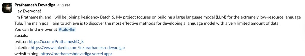 paraschopra's tweet image. 1/ Prathamesh (@PrathameshD_8) is interested in AI safety and has worked on adversarial ML and distributed systems.

Over the next 6 weeks, he’s building a language model for Tulu, a low-resource language with sparse data and an ancient script spoken by 15–20 lakh people.