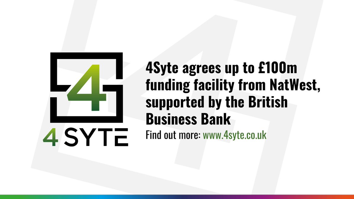 📣 4Syte agrees up to £100m funding facility from NatWest, supported by the British Business Bank.
 
Read more here: 4syte.co.uk/4syte-agrees-u…
 
#4Syte #Growth #UKSMEs