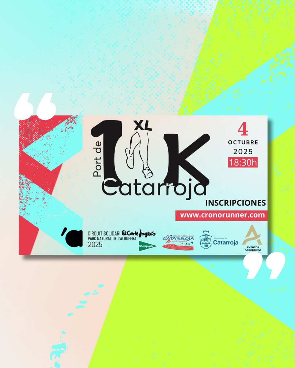 🏃‍♀️10 EDICIONS, 10 CARRERES​🏃‍♂️

🔟 XL VOLTA A PEU PORT DE CATARROJA
📆 4 OCTUBRE
📲 cronorunner.com/inscripcion.ph…

#CircuitAlbufera10 #CircuitAlbufera #Run #Running #Runner #Correr #CircuitSolidari