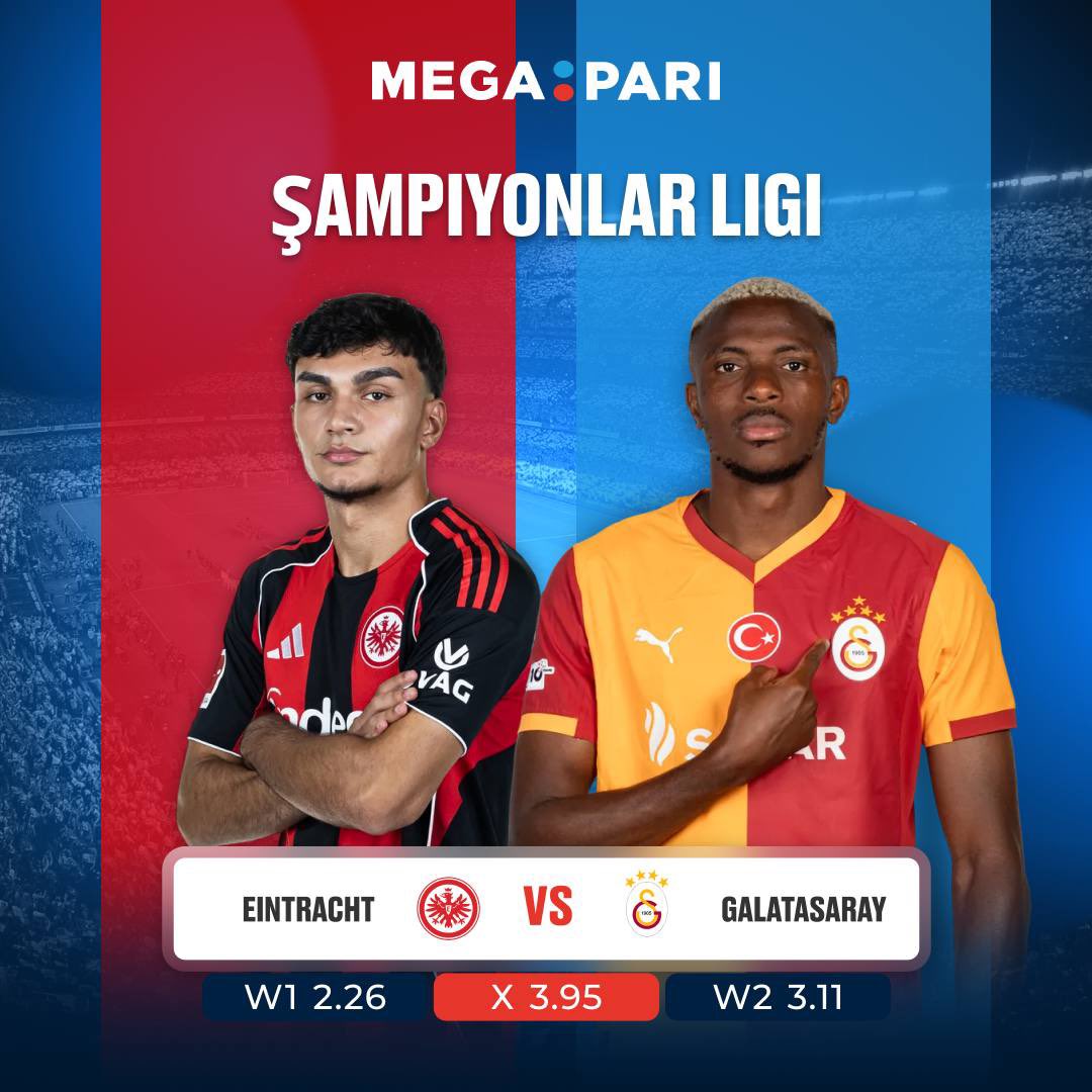 Şampiyonlar Ligi'nde günün maçı! 🤩

Eintracht 🆚 Galatasaray

Hazır mısınız? Hadi birlikte maçın sonucunu ve atılacak gol 
sayısını tahmin etmeye çalışalım! 

Megapari'ye bahis yapın! 💸