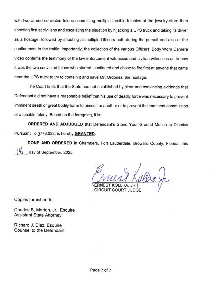At least one Miami-Dade cop has gotten off on charges connected to the police-involved killing of a kidnapped UPS driver and a 70-year-old man sitting in traffic in 2019. Motion to dismiss case against MDSO’s Jose Mateo has been granted, a Broward County court doc states. <a href="/wsvn/">WSVN 7 News</a>
