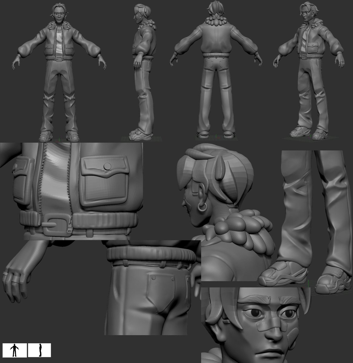 Progress on my guy 🧐 idk if im going to push further, the back of the pants might need refinements tho 👽👽