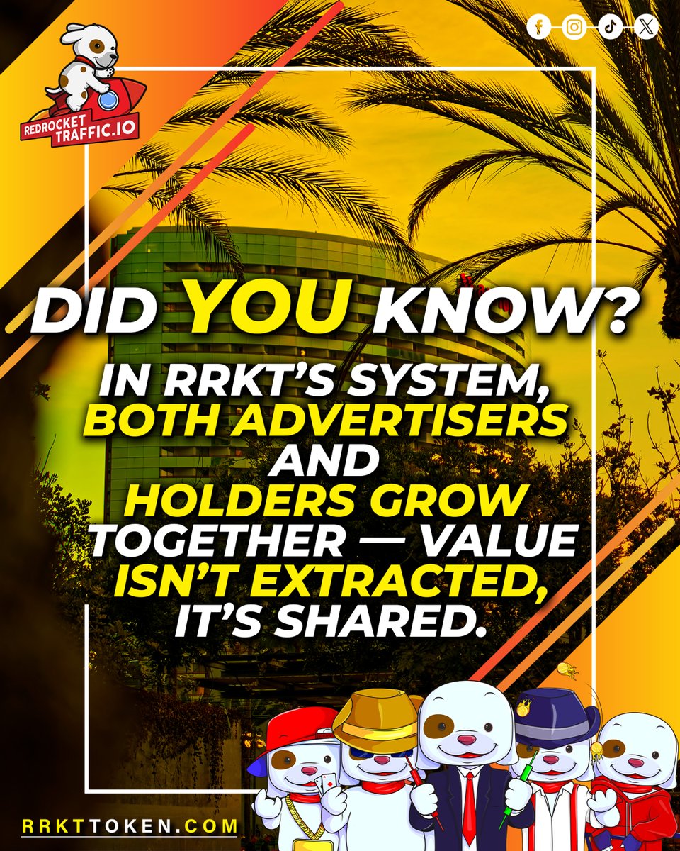 RedRocketRRKT's tweet image. Did you know? In RRKT’s system, both advertisers and holders grow together — value isn’t extracted, it’s shared. 🤲
.
Visit our website 👉rrkttoken.com
.
#RRKT #RedRocketToken #Binance #crypto #btc #eth #xrp #ada #sol #usdt #bnb #luna #onlinemarketing #doge #shib
