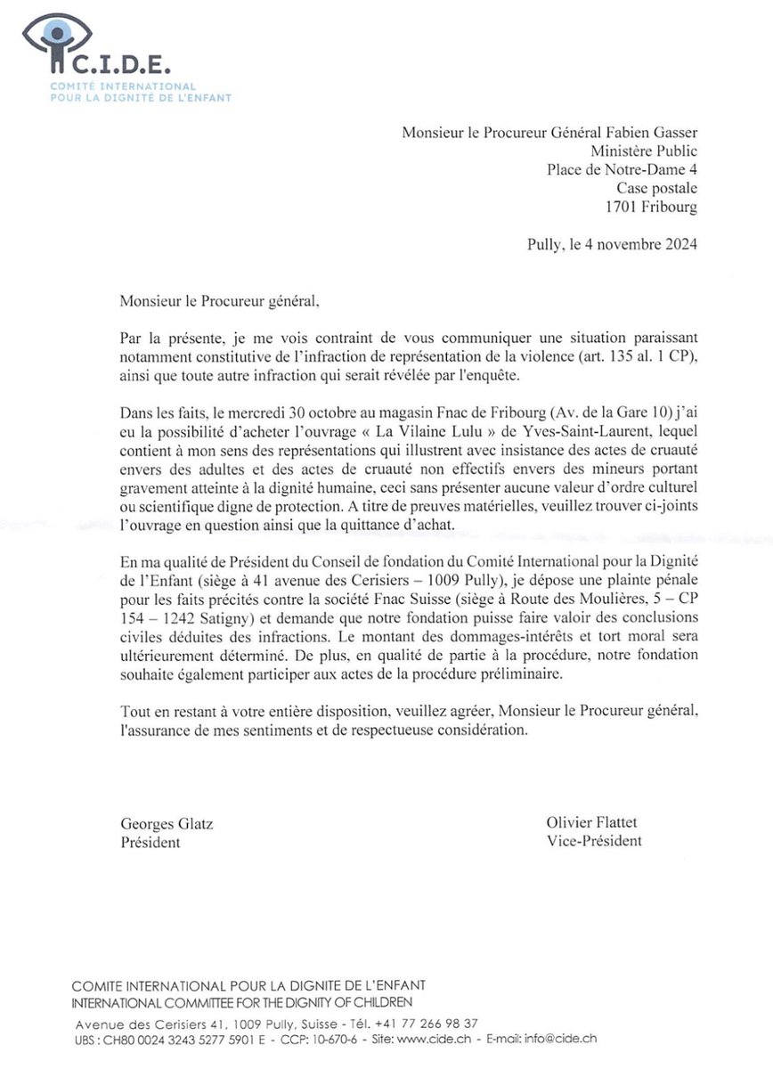 CideLausanne's tweet photo. @TribunePop23 En 2024, le Comité international pour la dignité de l'enfant (CIDE) a déposé une plainte pénale, en Suisse, pour faire retirer cet ouvrage de la vente. La plainte n'a pas été retenue. La voici: https://t.co/M0ScOuWEjC