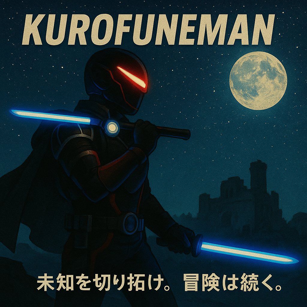 光指す方へ――闇を越えて、ただ前へ。
Break Through――限界を超えて未来を切り拓く。
星と月が照らす夜空に誓う。冒険はまだ終わらない。
#クロフネマン #光指す方へ　#BreakThrough #冒険は続く