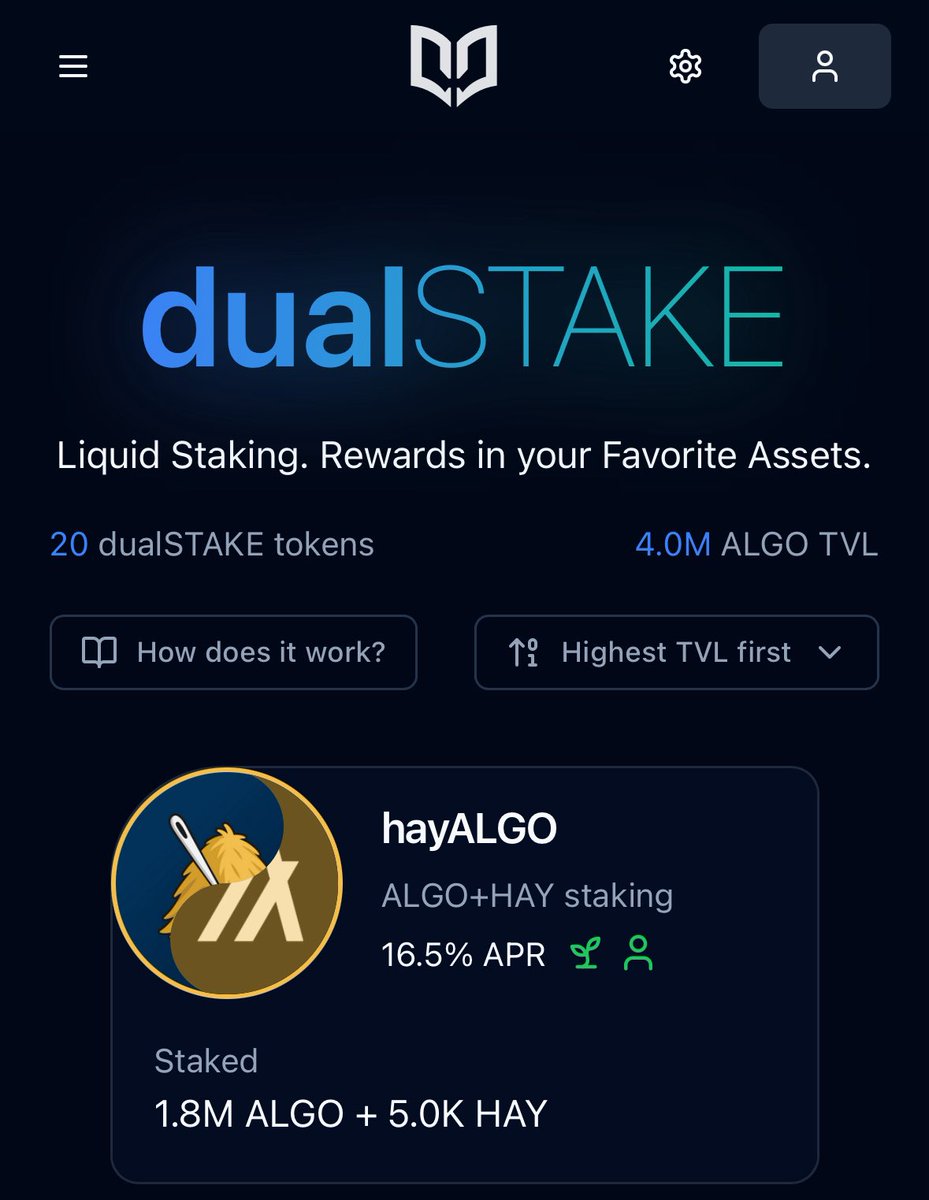 yomo (@yomomo91) on Twitter photo Not on <a href="/haydotapp/">Haystack</a> yet? Why not? It’s an easy way to get comfortable with DeFi on Algorand. 
Not using <a href="/Myth_Finance/">Myth Finance</a> dualSTAKE? Why not? It’s a nifty way to earn passively. 
To get Haystack: links.hay.app/invite?ref=5Zj…
To use Myth Finance: myth.finance/dualSTAKE
$ALGO Not on <a href="/haydotapp/">Haystack</a> yet? Why not? It’s an easy way to get comfortable with DeFi on Algorand. 
Not using <a href="/Myth_Finance/">Myth Finance</a> dualSTAKE? Why not? It’s a nifty way to earn passively. 
To get Haystack: links.hay.app/invite?ref=5Zj…
To use Myth Finance: myth.finance/dualSTAKE
$ALGO