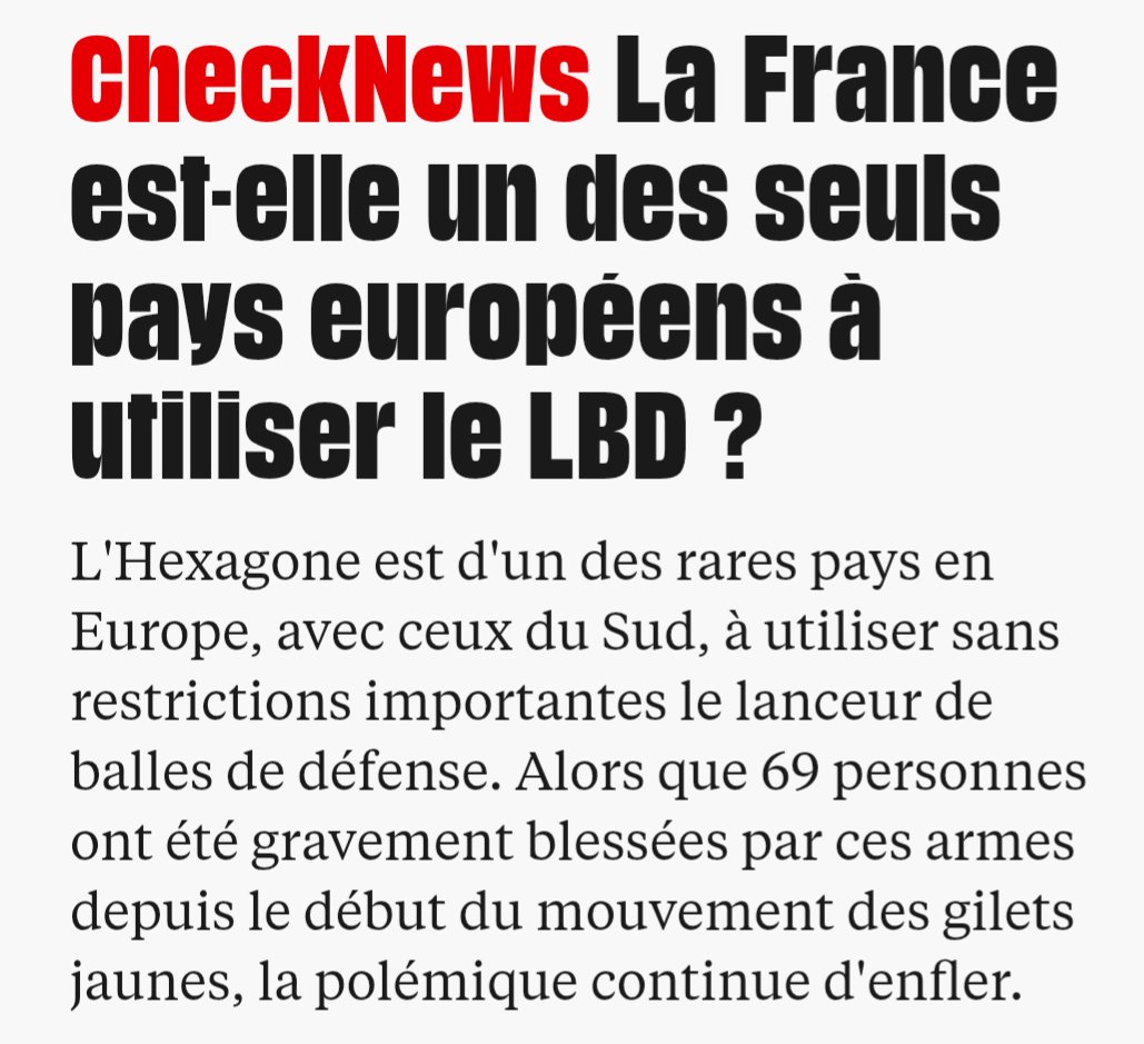 En Europe le LBD est interdit presque partout, trop risqué 

En France, après 30 yeux crevés lors des gilets jaunes, la police continue à l'utiliser pour blesser et terroriser

La France est un Etat policier qui utilise les violences policières comme outil de répression politique