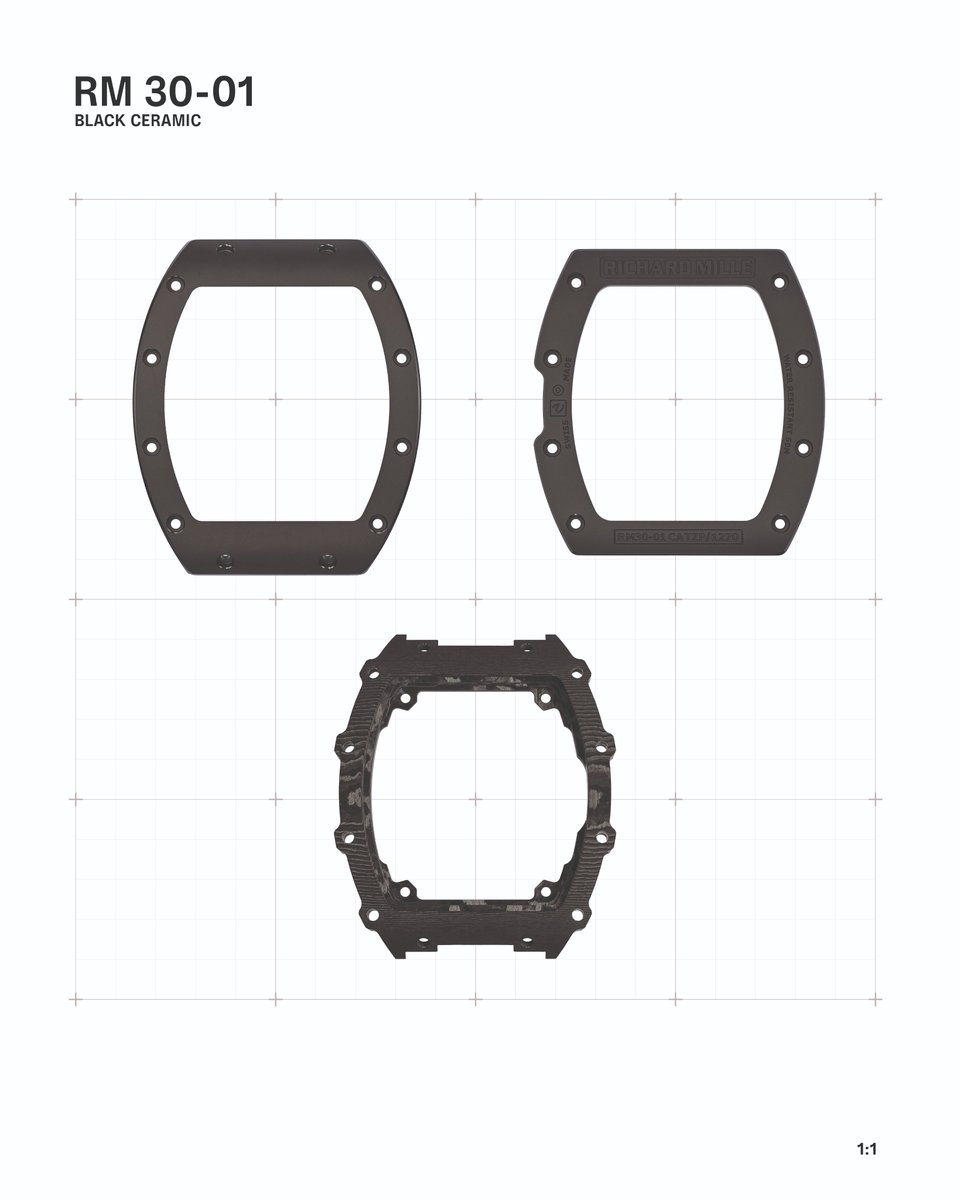 The RM 30-01 positions the power reserve, clutch engagement indicator, date, and function selector on a skeletonized grade 5 titanium baseplate and bridges. Two goals define its design: robustness and ease of use, making it the perfect companion for active days.