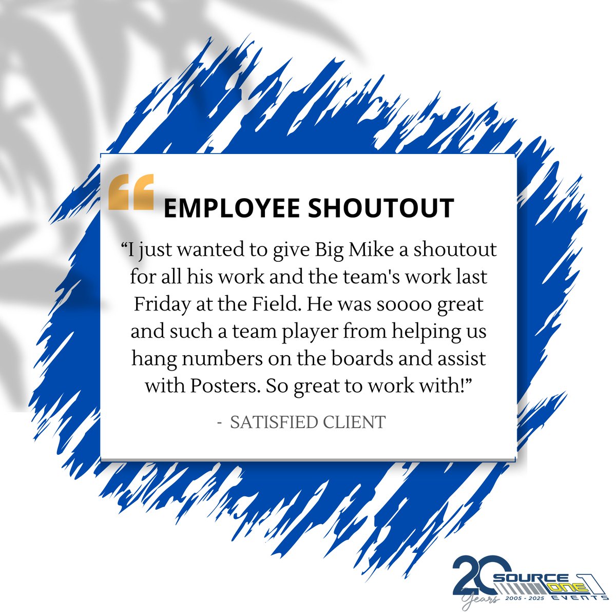 SourceOneEvents's tweet image. 👏 Employee Shoutout: Big Mike! 👏
A huge thank you to Big Mike for all of his incredible work and dedication. 💪 Our clients couldn’t stop raving about his teamwork, energy, and positive attitude!
Mike, you’re a prime example of what makes our team so special. Keep up the…