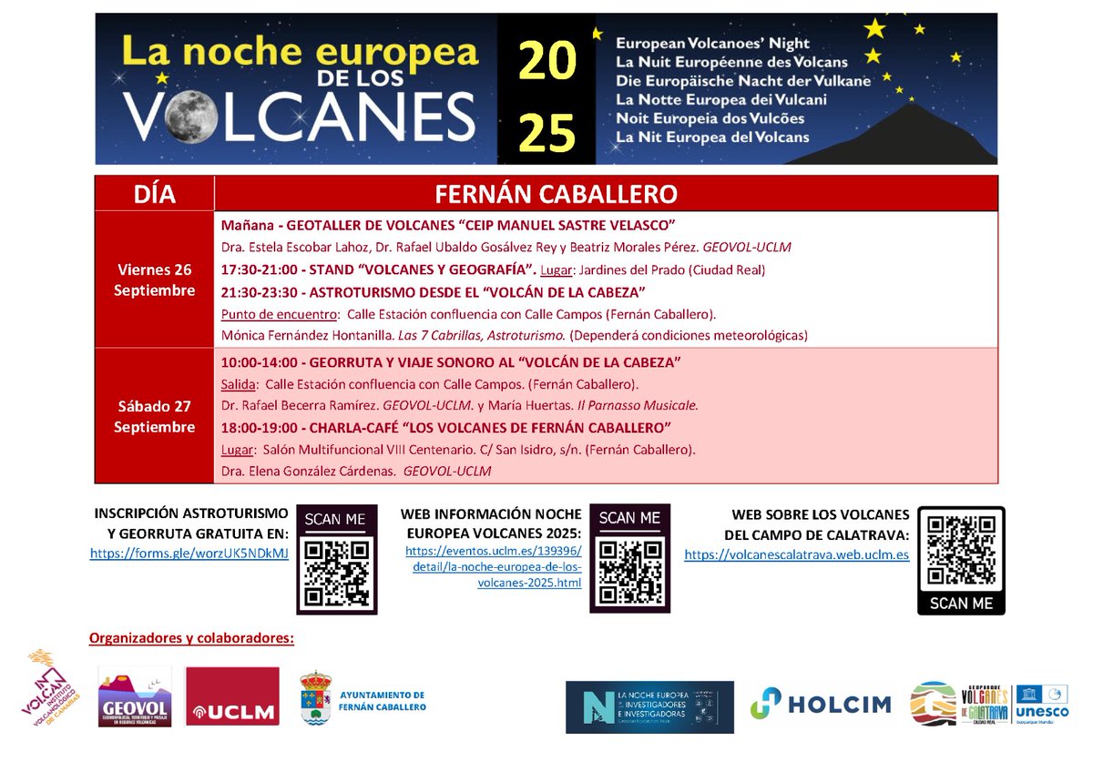 Actualizamos información para la Noche Europea de los #Volcanes del último fin de semana de septiembre en Fernán Caballero #CiudadReal