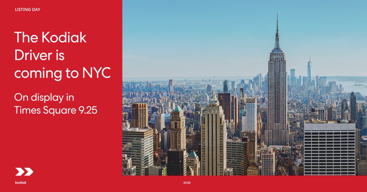 KodiakRobotics's tweet image. Kodiak is coming to NYC!

On Thursday, September 25, our team and a Kodiak Driver-powered truck will be in Times Square to celebrate what we expect to be our first day as a public company and the future of autonomous transportation.