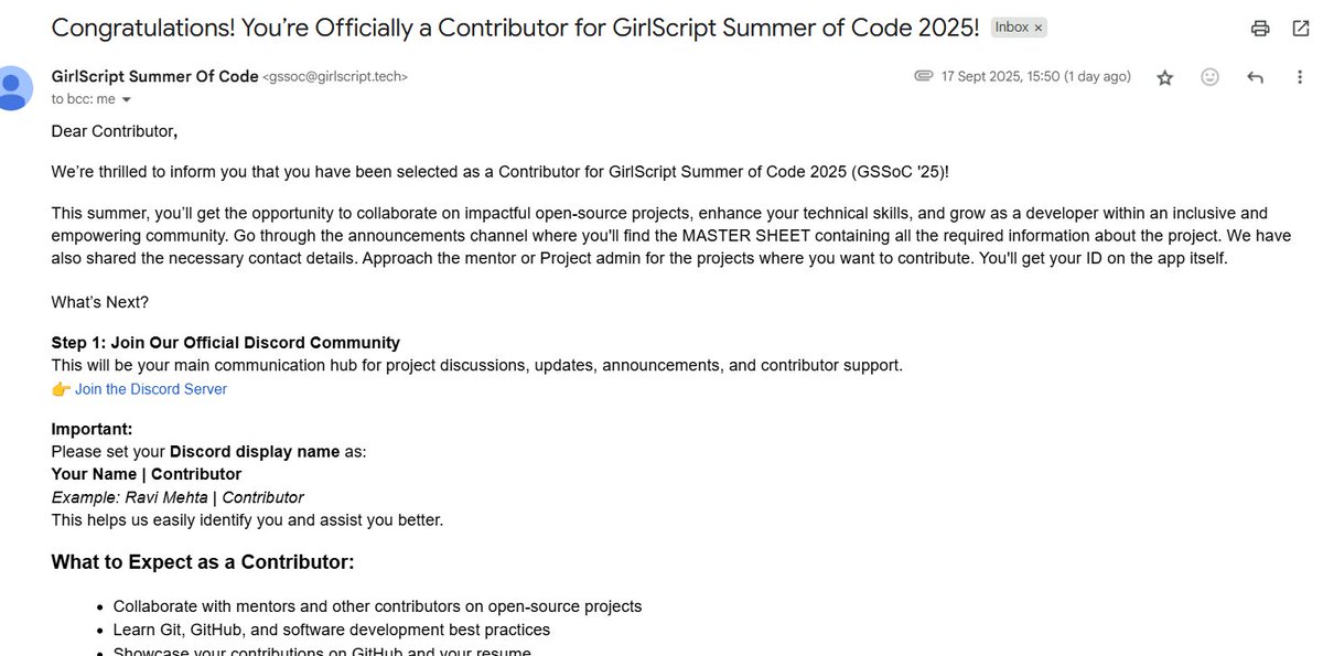 Raja__bhagat's tweet image. โญโจ First step into open source! Excited to be selected for GirlScript Summer of Code (GSSoC) 2025.
 Ready to code, learn, and contribute! ๐
#GSSoC #OpenSource #GirlScript #SummerOfCode