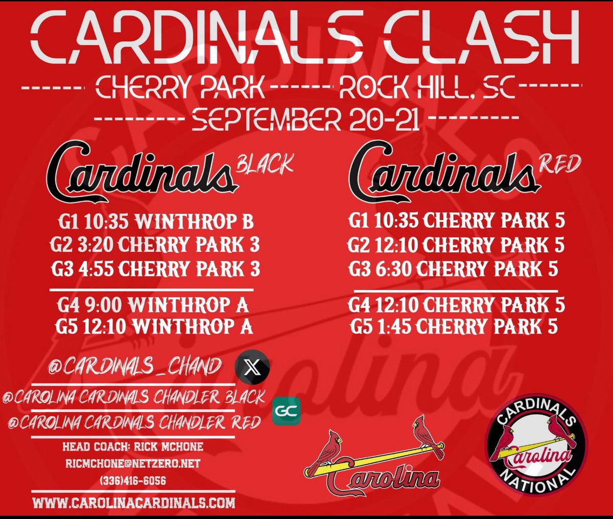We are back on the field this weekend in Rock Hill, SC for the Cardinals Clash. Come check us out! I am on team “Red”. Go Cards! <a href="/cardinals_chand/">Carolina Cardinals Chandler</a> <a href="/UNCSoftball/">Carolina Softball</a> <a href="/CoachKayleigh20/">Kayleigh Jonas</a> <a href="/CharlotteSB/">Charlotte Softball</a> <a href="/Winthropsoftbal/">Winthrop Softball</a> <a href="/CoachKayleigh20/">Kayleigh Jonas</a> <a href="/Coach_Charissa/">Charissa Duncan</a>
