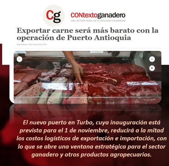 La inauguración de Puerto Antioquia, prevista para el 1 de noviembre de 2025, marca un antes y un después en la dinámica económica del noroccidente antioqueño y de Colombia.
#orgullosamenteganaderos #construyendoganaderia @fedegan <a href="/jflafaurie/">José Félix Lafaurie</a>⁩
