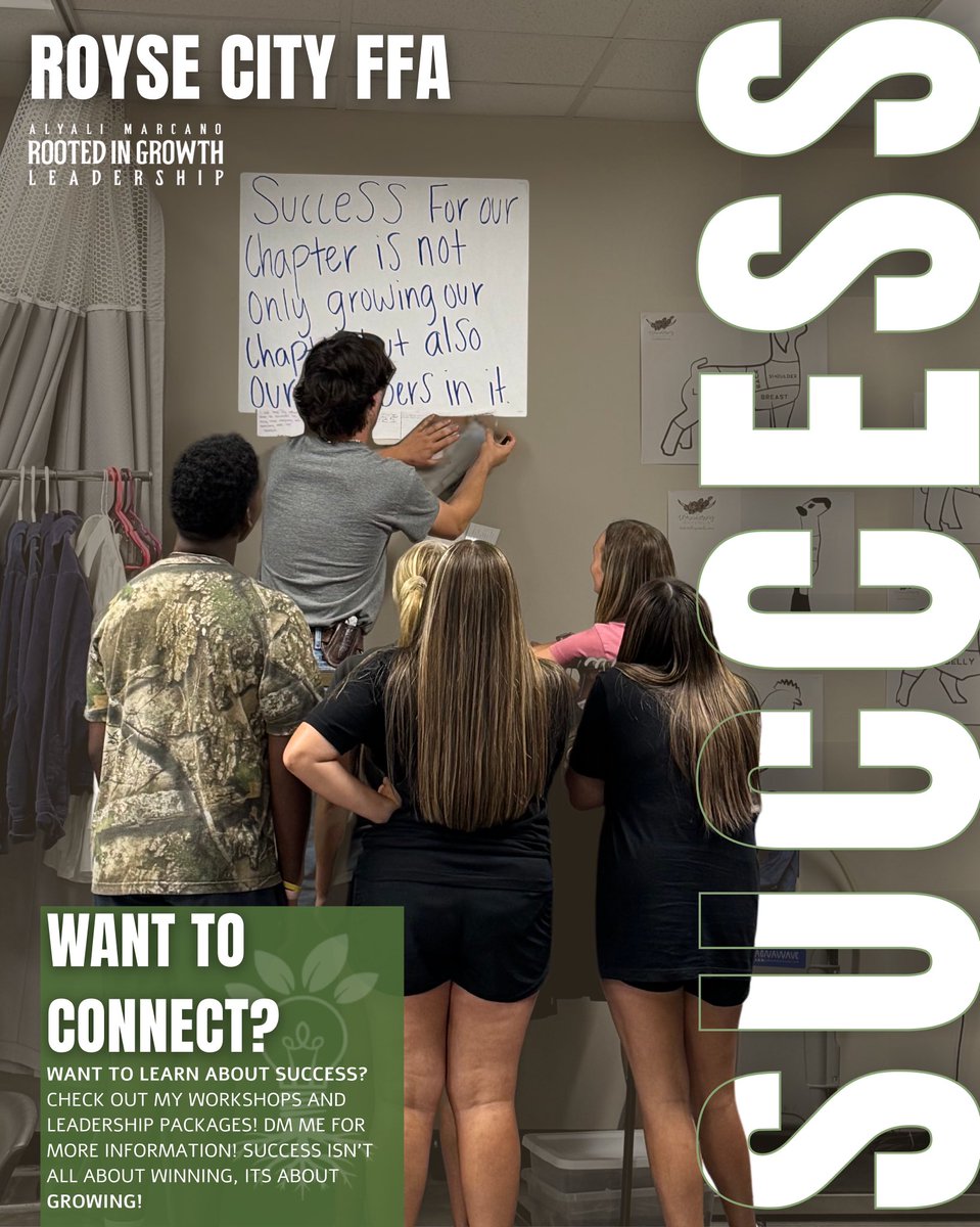🌱 Rooted in Growth Leadership 🌱
Had an awesome time with the Royse City FFA officer team defining what success looks like for their chapter + the roles they’ll play in achieving it. Excited to see this team thrive!

#RootedInGrowth #LeadershipDevelopment #FFA #StudentLeadership