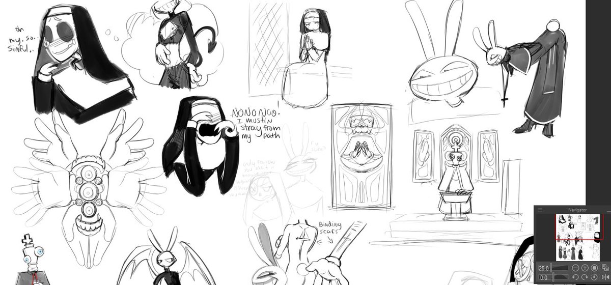 a few sketches for a Religion!AU this working out a few things but i wanna make a comic