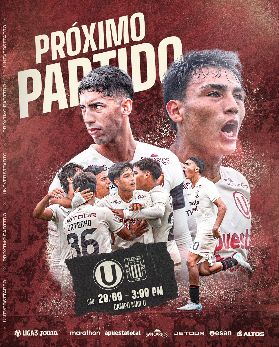 MenoresU's tweet photo. 🔜 𝗣𝗥𝗢́𝗫𝗜𝗠𝗢 𝗣𝗔𝗥𝗧𝗜𝗗𝗢

⚽️ 𝘜𝘯𝘪𝘷𝘦𝘳𝘴𝘪𝘵𝘢𝘳𝘪𝘰 𝘉 𝘷𝘴. 𝘈𝘭𝘪𝘢𝘯𝘻𝘢 𝘓𝘪𝘮𝘢

🏆 𝘓𝘪𝘨𝘢 3 - 𝘜́𝘭𝘵𝘪𝘮𝘢 𝘧𝘦𝘤𝘩𝘢 𝘍𝘢𝘴𝘦 𝘧𝘪𝘯𝘢𝘭

🗓️ 𝘚𝘢́𝘣𝘢𝘥𝘰 20 𝘥𝘦 𝘚𝘦𝘱𝘵𝘪𝘦𝘮𝘣𝘳𝘦

⏰ 3:00 𝘱.𝘮  

🏟️ 𝘊𝘢𝘮𝘱𝘰 𝘔𝘢𝘳 𝘜 

#Liga3 
#CanterasCremas https://t.co/Z1ugHEebLZ