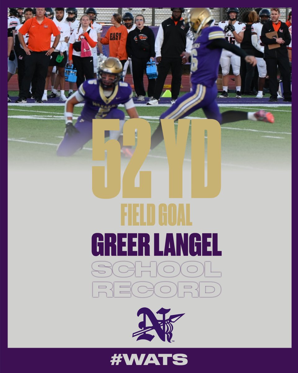 Huge S/O to Sophomore Greer Langel on his school record setting kick last Friday against SEP! The 52-yard kick surpassed Karson Olerich's previous record of 49 yards. #WATS