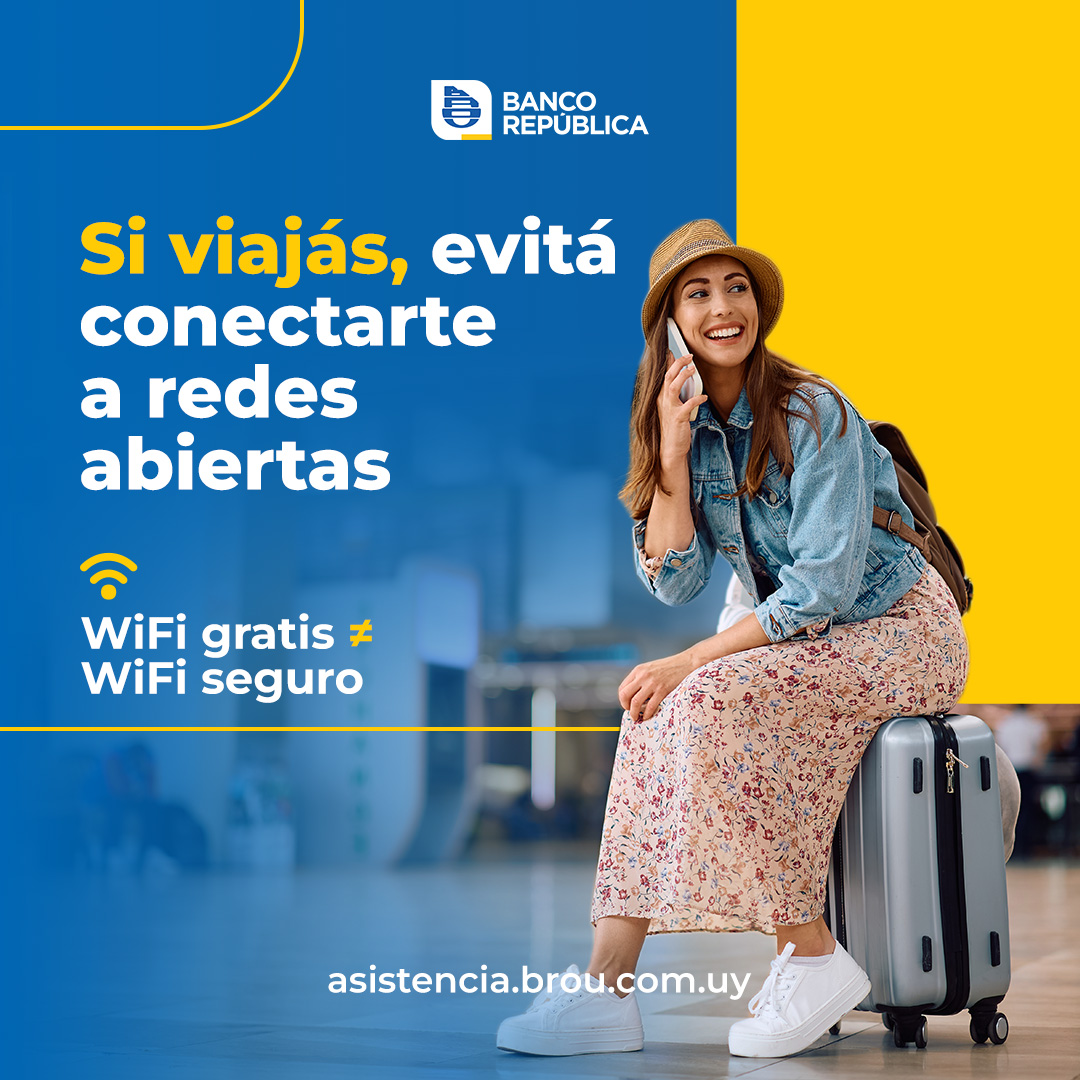 🔒 Protegé lo que es tuyo.
Las redes públicas pueden ser la puerta de entrada a tus datos financieros. Elegí siempre conexiones seguras.
Encontrá más consejos de seguridad en viajes en nuestro sitio Asistencia.