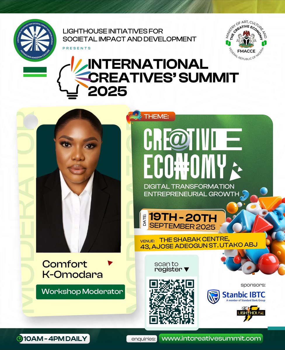 INTERNATIONAL CREATIVE SUMMIT is upon us.
Get ready for a life changing Summit. 
#iamlighthouse