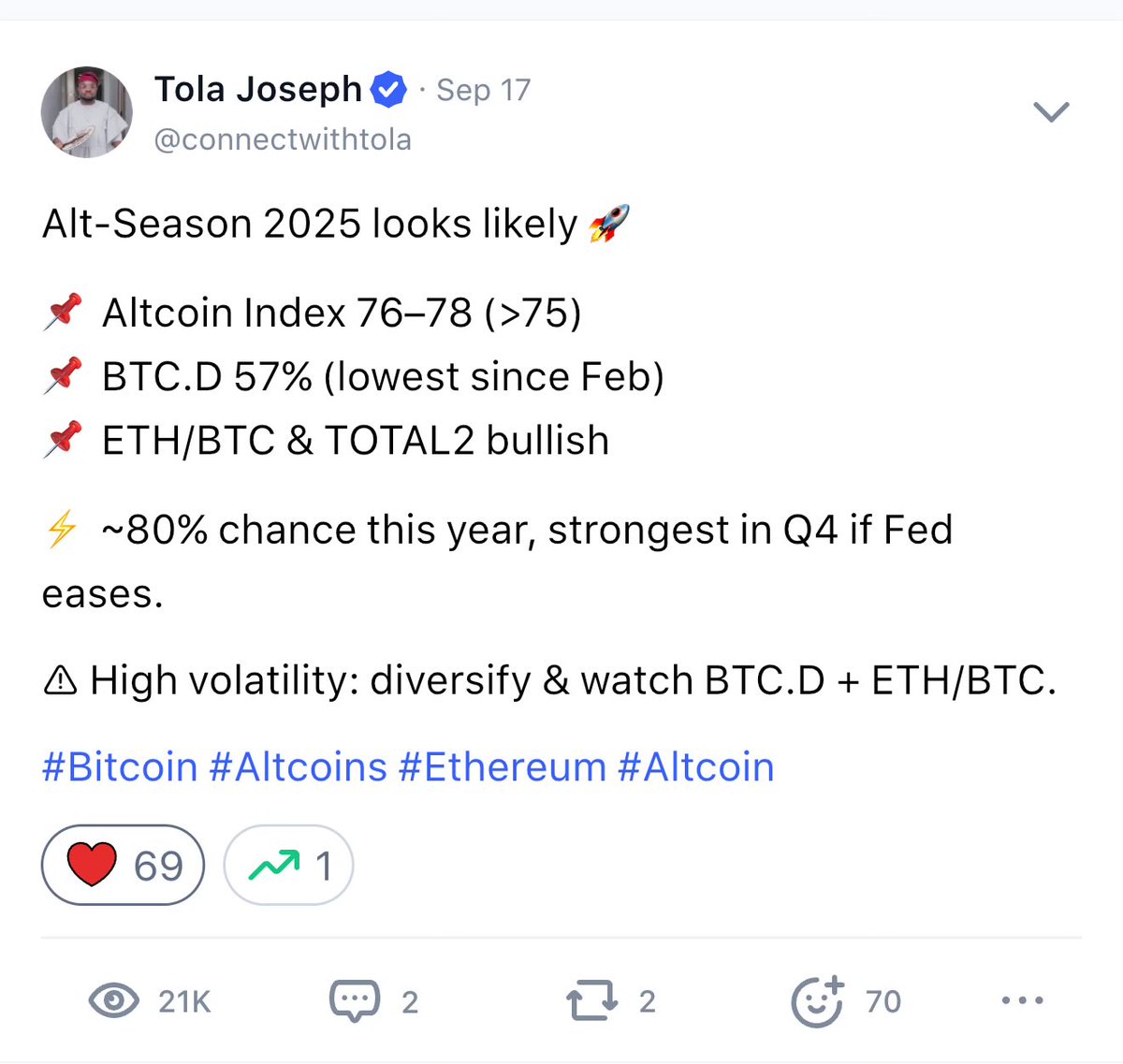Posted this on <a href="/CoinMarketCap/">CoinMarketCap</a> platform. 

Do you agree with me?

Altseason soon?