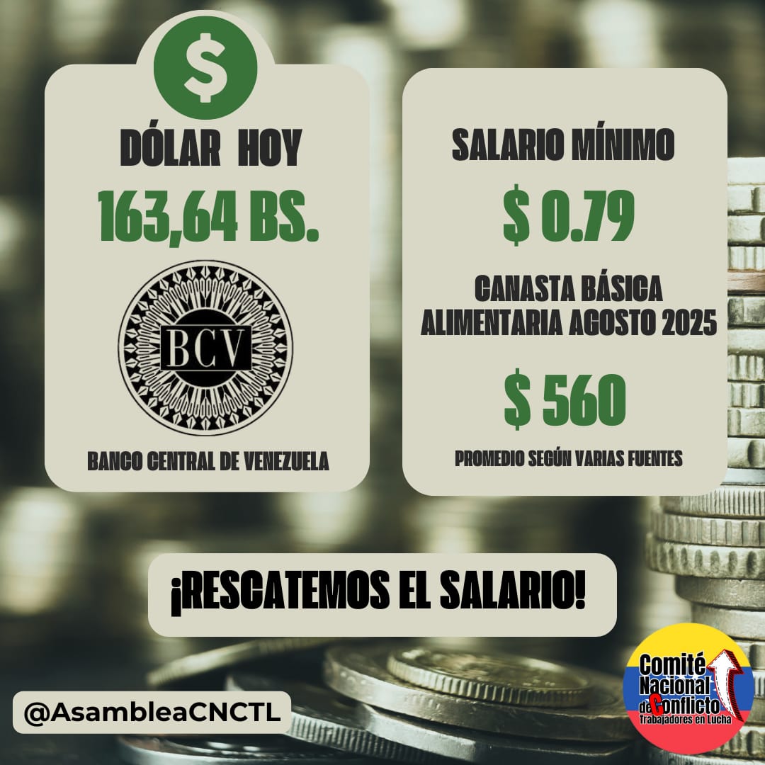 📢 ¡BASTA DE MISERIA SALARIAL!
Hoy, el salario mínimo es de $0,79 al mes.  
Mientras el gobierno devalúa la moneda, millones de trabajadores enfrentan la humillación de no poder alimentar a sus familias.

💥 Exigimos un salario digno al costo real de la vida. 
#AumentoSalarialYa