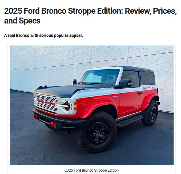 Car_Guy_Tom's tweet image. blog.consumerguide.com/2025-ford-bron…
A terrible get-away car: #Ford #Bronco #Stroppe