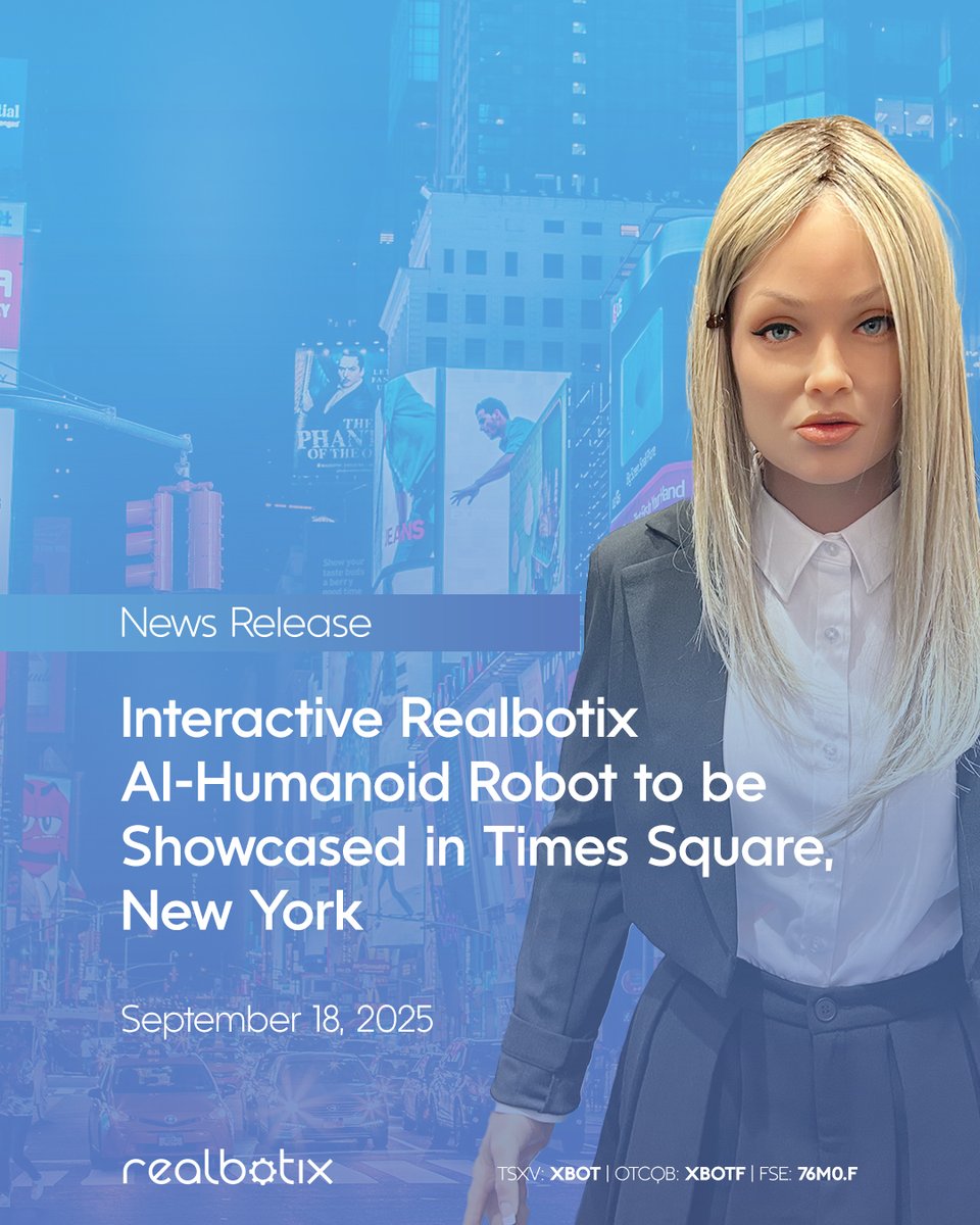 RealbotixCorp's tweet image. 📢 NEWS RELEASE: We will reveal our AI-powered #HumanoidRobot for public interaction in New York City’s Times Square at the grand opening of tm:rw’s first freestanding storefront. Starting September 25, 2025, visitors will have the chance to meet Aria and experience real-time…