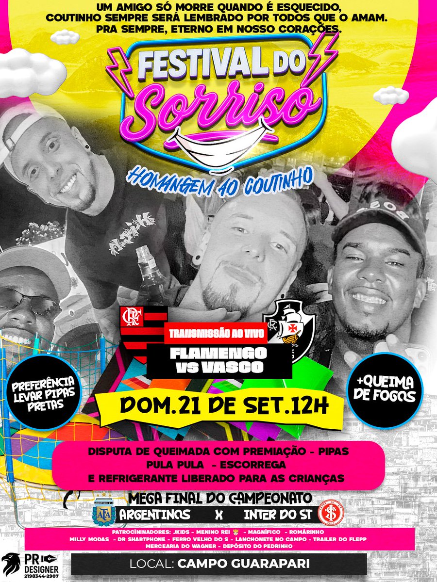 Domingo vamos está fazendo um evento maneiro no Guarapari
Em homenagem ao meu irmão que sempre apoiou e esteve presente nos meus projetos 
Conto com a presença de todos para q possamos fazer uma linda festa e homenagem 
Eterno Coutinho❤️❤️❤️❤️🏴🏴🏴

Obs: levar pipa preta