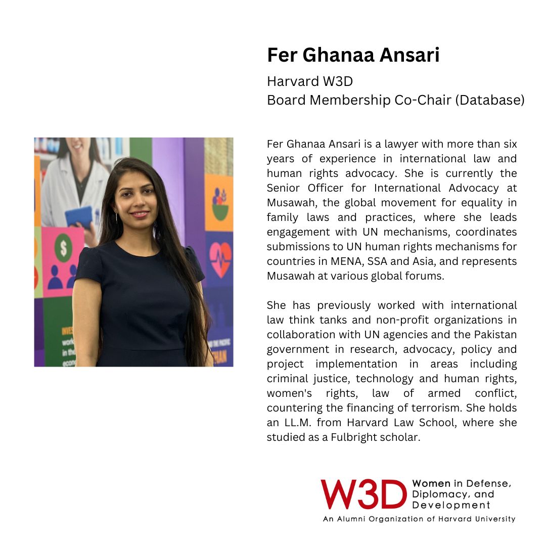 We're thrilled to welcome Fer Ghanaa Ansari as Harvard W3D's new Board Membership Co-Chair (Database)! ✨