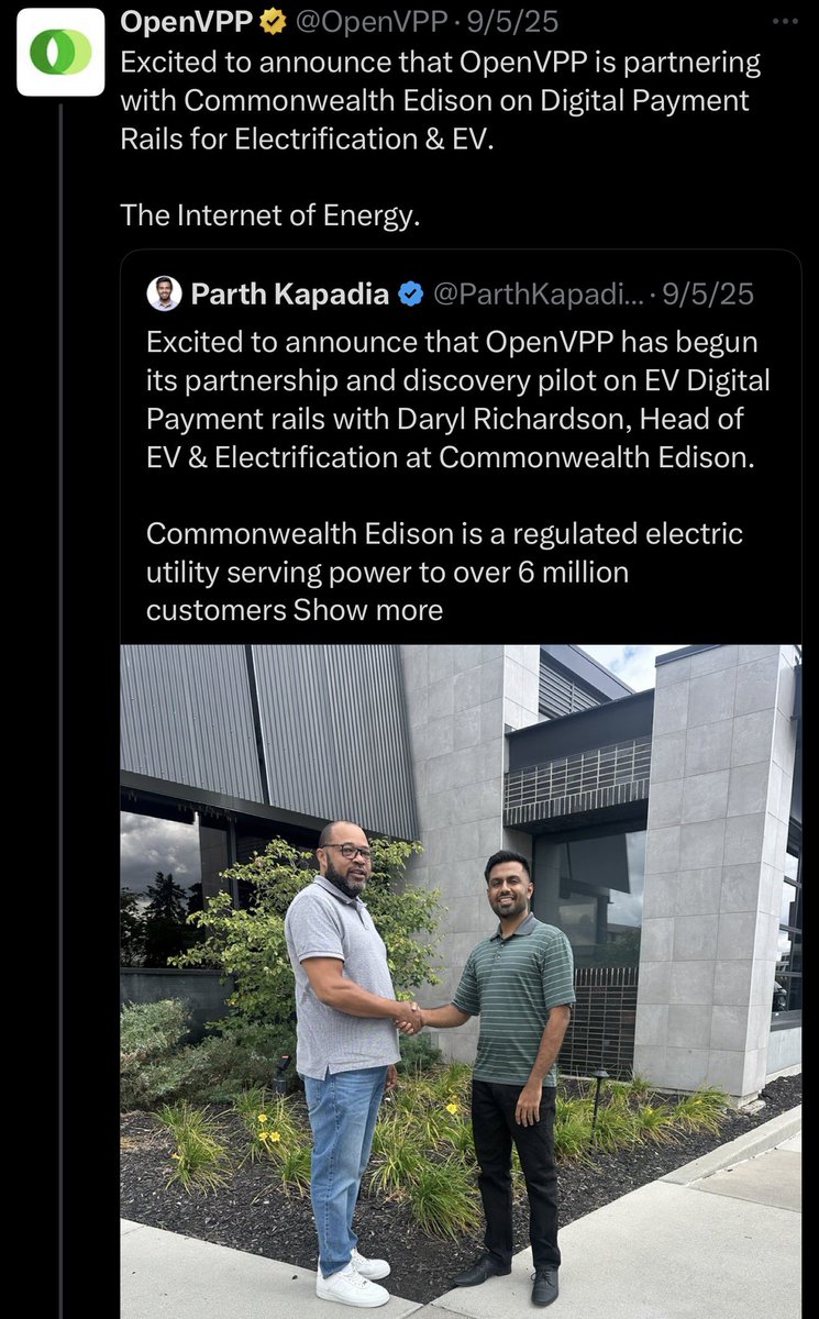 zachxbt's tweet image. Update: OpenVPP appears to potentially be misrepresenting another partnership with Commonwealth Edison (ComEd).

When contacted the company stated:

“We did not partner with them and are not interested”