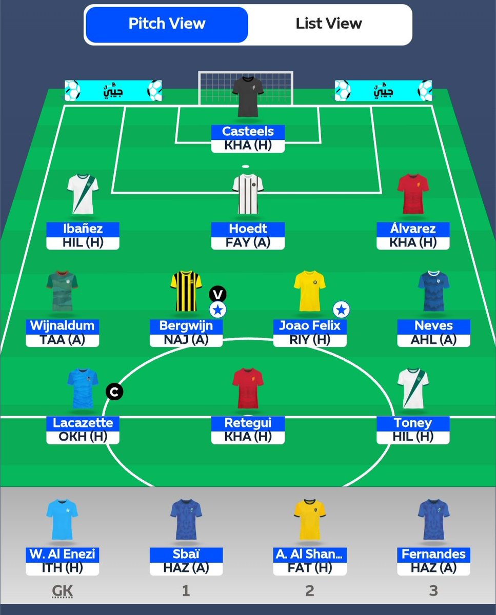 🚨تشكيلتي للجولة 3 عملت تغييرين : 

باتنا + حمد الله  ⬅️ بيرغوين + ريتيغيي

//  الكابتن   لاكلزات. ©️✅

ترتيبي   ألف 5.1  🧐

بالتوفيق للجميع ♥️