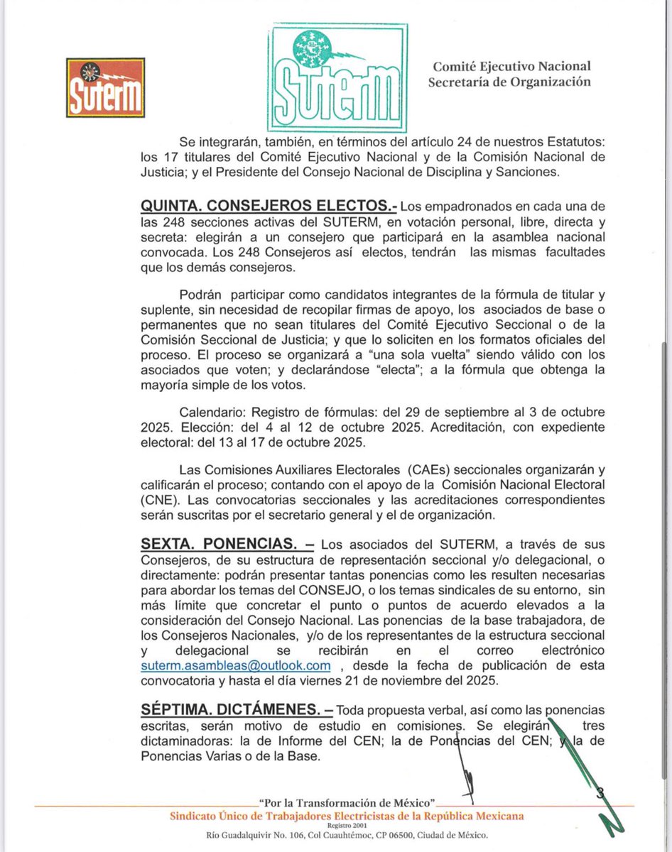 SUTERM_NACIONAL's tweet photo. Convocatoria XXXII Consejo Nacional https://t.co/eJ4RoB9wuj