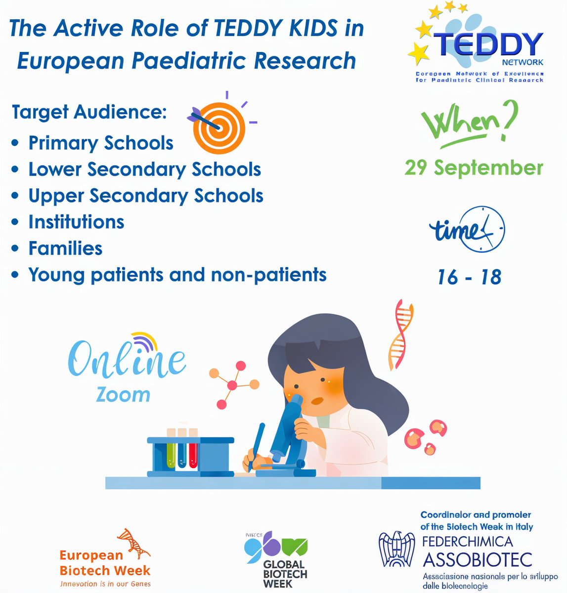 🧬Biotech Week 2025 is just around the corner! <a href="/teddy_network/">TEDDY Network</a> is presenting a session titled "The Active Role of TEDDY KIDS in European Paediatric Research"! 
👉 Stay tuned! We’ll soon share all the details of TEDDY activities during #biotechweek.
#research #TEDDYKIDS #Biotech