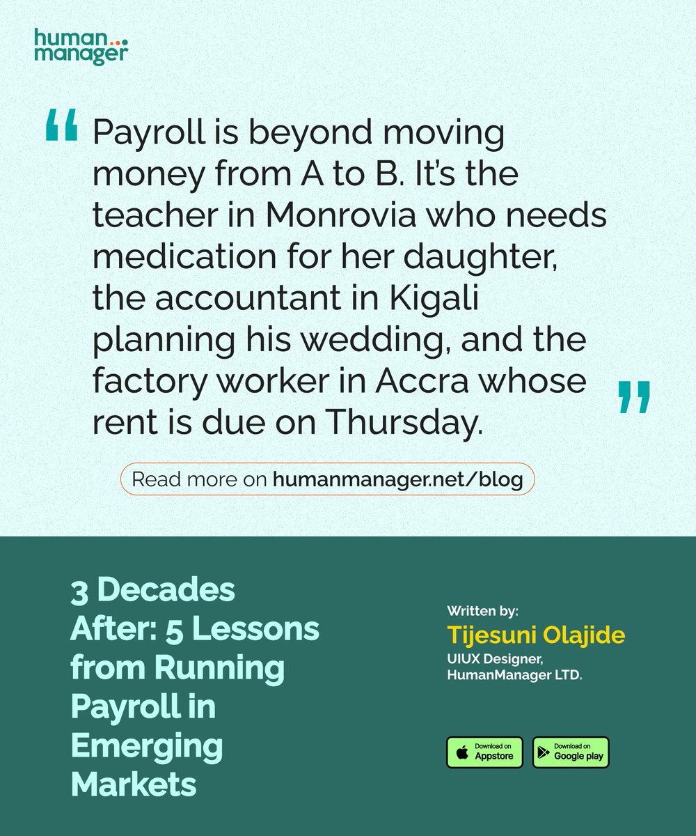 HumanManagerNig's tweet image. Payroll is more than salaries.

In our latest blog, Tijesuni Olajide shares 5 key lessons from running payroll in emerging markets, insights every leader should know.

Read the full piece here:bit.ly/Lessonsonrunni…

#payroll #humanmanager #businessgrowth