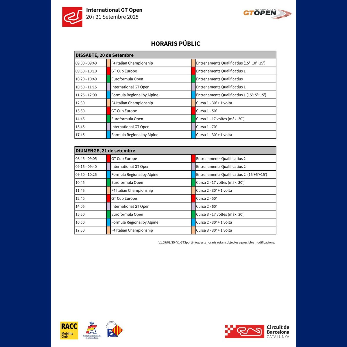 FCAutomobilisme's tweet photo. 🏷️ CIRCUIT
🏁 INTERNATIONAL GT OPEN 2025 - CIRCUIT DE BARCELONA CATALUNYA
‼️ Informació
ℹ️ https://t.co/pUqobkN6zM

#FCAutomobilisme #motorsport #automobilisme #curses #informacio #circuit #barcelona #catalunya #gtopen https://t.co/JvMZdCjphj