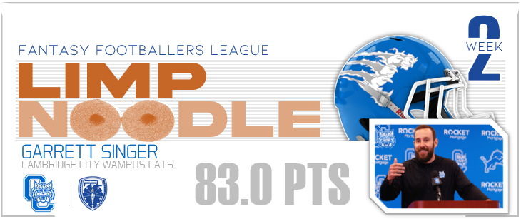FFL2026's tweet photo. The Champ - Rose City Thorns - improve to 2-0 with a BDE win (shared with York) while the Wampus Cats go limp.  Amon-Ra earns the POTW after a ridiculous 3 TD game! https://t.co/bj71B78rUc