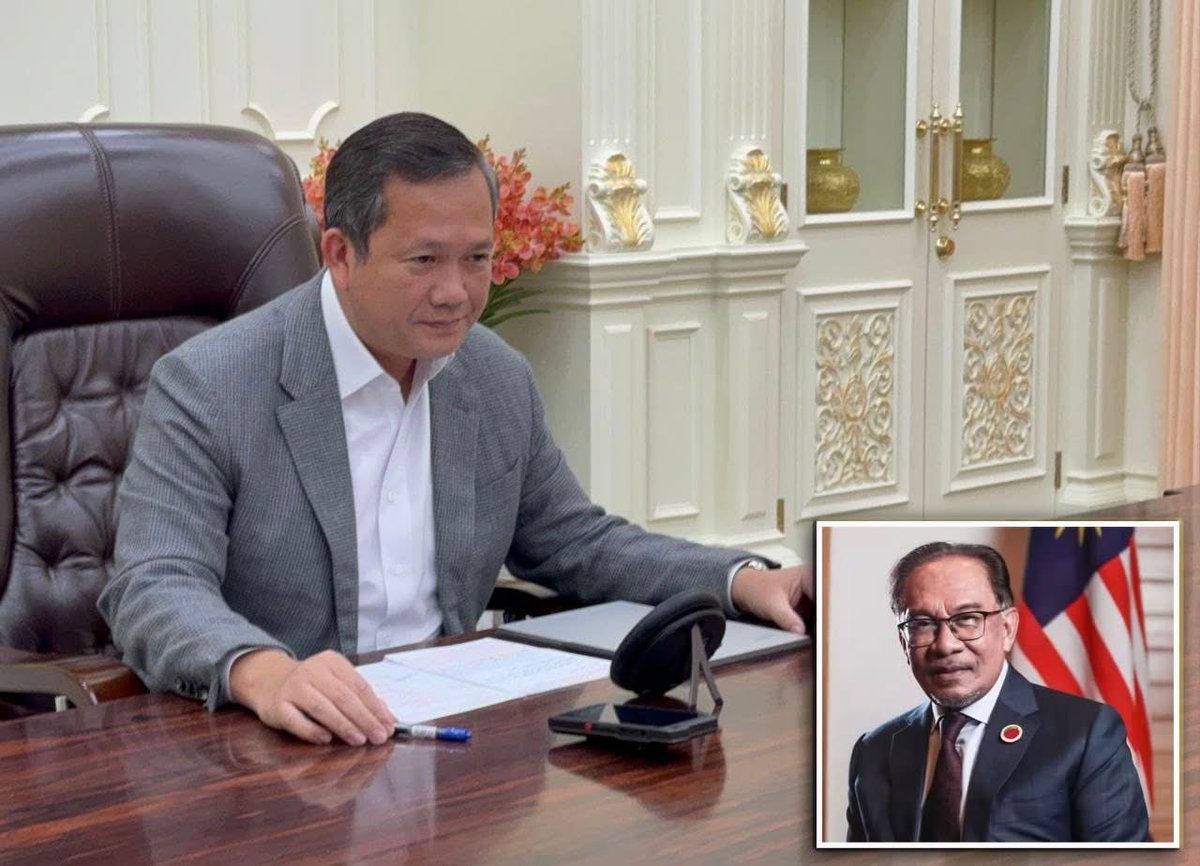 Dr_Hunmanet_PM's tweet photo. នៅល្ង���ចថ្ងៃព្រហស្បតិ៍ ទី១៨ ខែកញ្ញា ឆ្នាំ២០២៥  ខ្ញុំបានជួបពិភាក្សាតាមទូរសព្ទជាមួយ ឯកឧត្តម Anwar Ibrahim នាយករដ្ឋមន្ត្រីម៉ាឡេស៊ី និងជាប្រធានប្តូរវេនអាស៊ាន ពាក់ព័ន្ធនឹងការវិវត្តន៍នៃស្ថានការណ៍គួរឱ្យព្រួយបារម្ភ នៅភូមិព្រៃចាន់ ឃុំអូរបីជាន់ ស្រុកអូរជ្រៅ ខេត្តបន្ទាយមានជ័យ ក្នុងរយៈពេលប៉ុន្មានថ្ងៃនេះ រហូតដល់មានការប៉ះទង្គិចគ្នារវាងកងកម្លាំងប្រដាប់អាវុធថៃ និងប្រជាពលរដ្ឋស៊ីវិល��បស់កម្ពុជា ដែលបានបណ្តាលឱ្យមានការរងរបួសជាច្រើននាក់។ 

ដោយស្ថានការណ៍នៅថ្ងៃនេះបន្តវិវត្តគួរឱ្យព្រួយបារម្ភទៀត ខ្ញុំបានស្នើឯកឧត្ដម Anwar Ibrahim ធ្វើអន្តរាគមន៍ជាបន្ទាន់  ដើម្បីបន្ធូរភាពតានតឹងរវាងកងកម្លាំងប្រដាប់អាវុធថៃ និងប្រជាពលរដ្ឋស៊ីវិលកម្ពុជា ដោយ��្យរក្សាស្ថានភាពដដែល កុំឱ្យមានការរាយបន្លាលួសបន្ថែម ឬធ្វើសកម្មភាពណាមួយដែលពង្រីកវិសាលភាពនៃជម្លោះ និងរង់ចាំដំណោះស្រាយបញ្ហាព្រំដែនពីគណៈកម្មការចម្រុះព្រំដែន (JBC) នៅពេលខាងមុខ ស្របតាមការឯកភាពគ្នារវាងភាគីកម្ពុជានិងថៃក្នុងកិច្ចប្រជុំពិសេសគណៈកម្មាធិការព្រំដែនទូទៅ (GBC) កាលពីថ្ងៃទី១០ ខែកញ្ញា ឆ្នាំ២០២៥ កន្លងទៅ៕ 

#ហ៊ុនម៉ាណែត #Hunmanet #កម្ពុជា #cambodia #សន្តិភាពនៅកម្ពុជា #Peaceincambodia