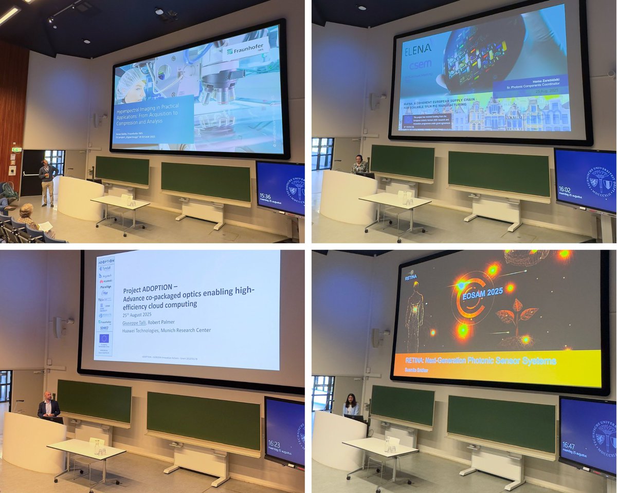 EOS_AM's tweet image. 💡At #EOSAM2025, EOS hosted its 9th EU Project Session, where projects presented their goals and results. From photonics innovation to quantum internet and integrated chips, the talks showcased how EU projects are shaping Europe’s future in photonics. 
Thanks to all speakers!👏