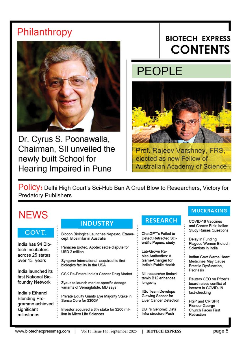 KBiotechexpress's tweet image. Contents in Current Issue of Biotech Express magazine highlighting @RFKJr_Official, father of @adarpoonawalla, @Strands @rajeevvarshney and many others.