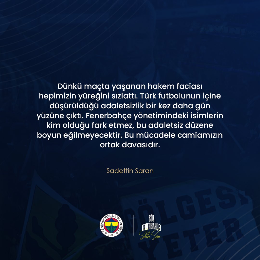 Fenerbahçe Spor Kulübü Başkan Adayı Sadettin Saran'ın Açıklaması