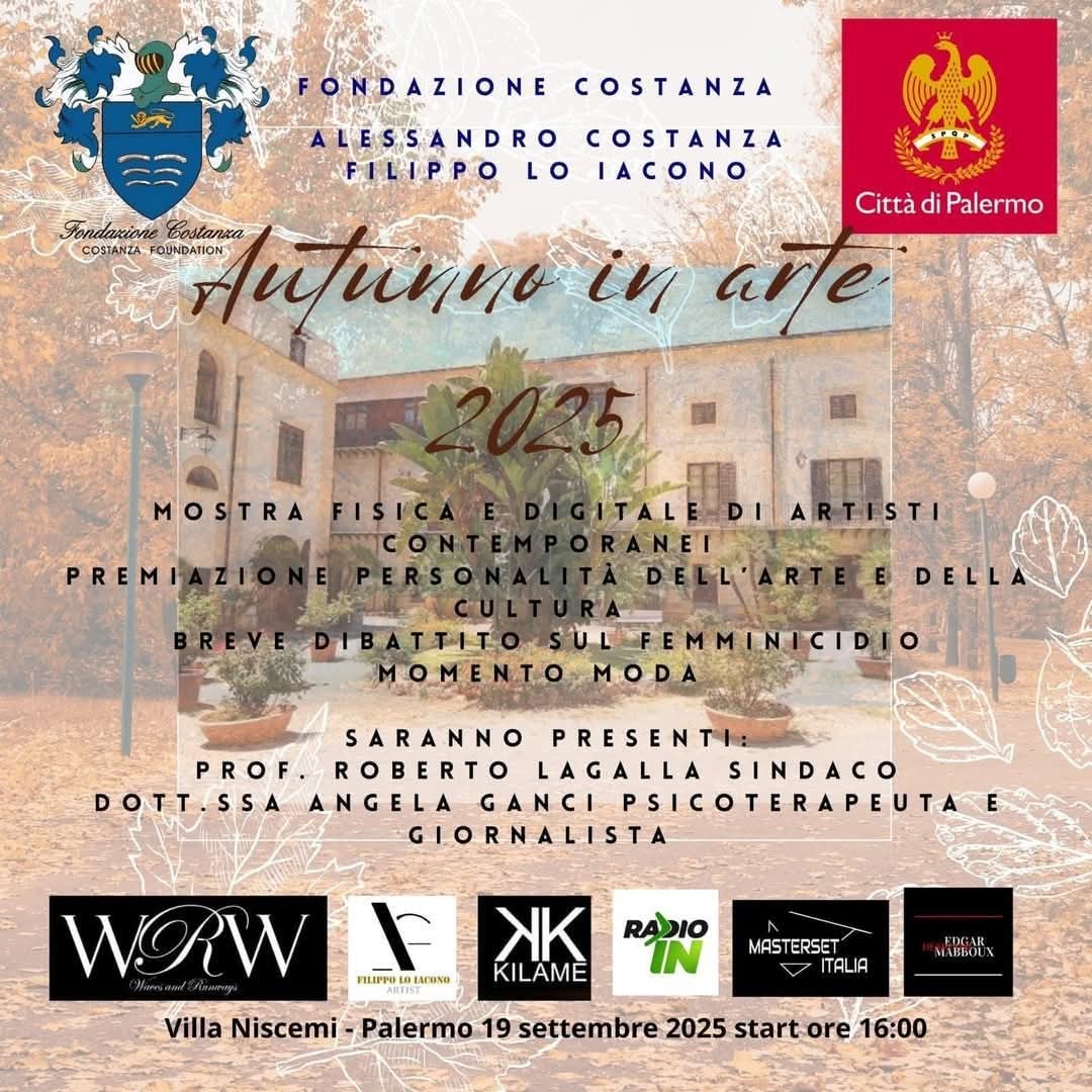 TribeAll4's tweet photo. Looking forward to taking part in the Costanza Foundation  event "Autumn in art 2025" that will take place on September 19, 2025 starting at 16:00 in Villa Niscemi, Palermo. 

#angelathouless #tribeall #art #fashion https://t.co/tFjeQtFT0k