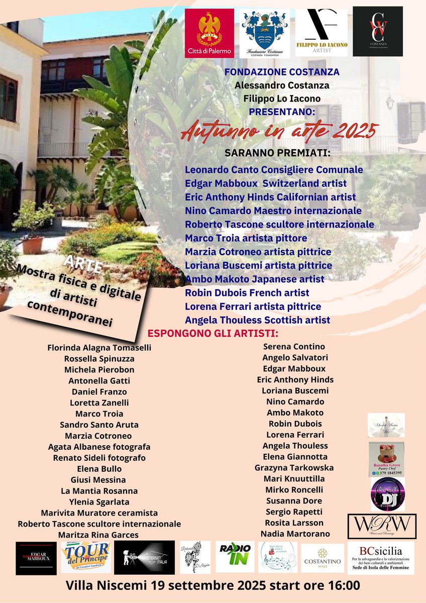 TribeAll4's tweet photo. Looking forward to taking part in the Costanza Foundation  event "Autumn in art 2025" that will take place on September 19, 2025 starting at 16:00 in Villa Niscemi, Palermo. 

#angelathouless #tribeall #art #fashion https://t.co/tFjeQtFT0k