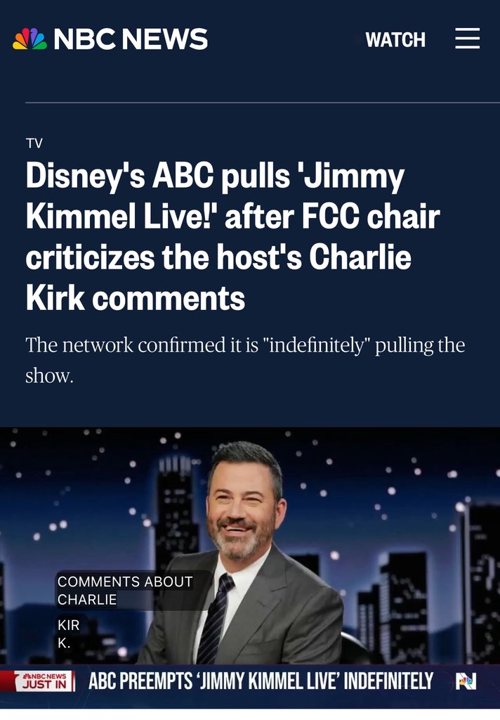 Trump’s administration has escalated its war on free speech by pressuring Disney to suspend Jimmy Kimmel’s show after his remarks on Charlie Kirk’s death. FCC Chair Brendan Carr, a Trump appointee, threatened regulatory action against ABC, leading to the show’s indefinite
