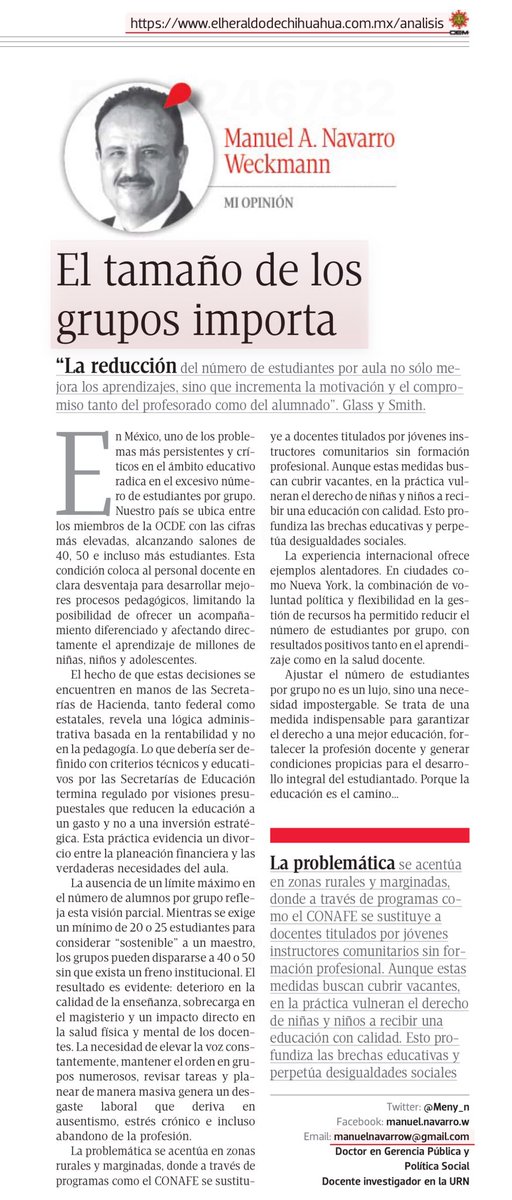 Meny_n's tweet image. Resulta muy importante entender que el tamaño de los grupos que se atienden está directamente relacionado con la calidad del aprendizaje de las niñas, niños y adolescentes. manuelnavarrow.com/wp-content/upl…
@todos @destacar @seguidores #aech #manuelnavarrow #Tamañodelosgrupos