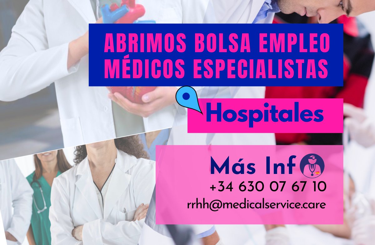 📢¡Abrimos bolsa de médicos especialistas!

✅Médicos especialistas MIR / especialidad en país de origen en proceso de homologación
✅Experiencia urgencias hospitalarias

📢¡TRABAJA CON NOSOTROS!
📞+34 630 076 710
📧RRHH@MEDICALSERVICE.CARE

#medicalservicecare #rrhh #urgencias