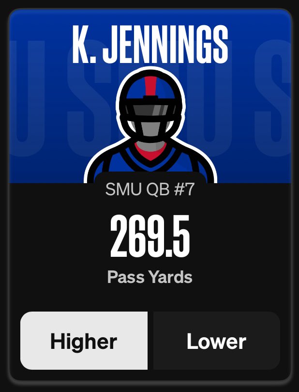 This line is a GIFT 🎁‼️
Kevin Jennings over 269.5 PY
(SMU vs TCU)

Jennings has cleared this in 3 of his last 5. With SMU as +7 dogs and a 64.5 total, expect volume. Huge O-line vs D-line mismatch = clean pocket.

10 ❤️ and I’ll drop another ‼️

#GamblingX #Props #CFB